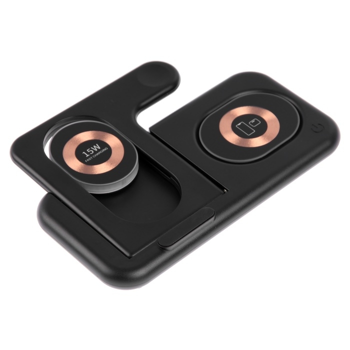 Беспроводное зарядное устройство 3 в 1 Y36, 15 W, складная, подсветка, USB, Type-C, чёрная Беспроводное зарядное устройство 3 в 1 Y36, 15 W, складная, подсветка, USB, Type-C, чёрная