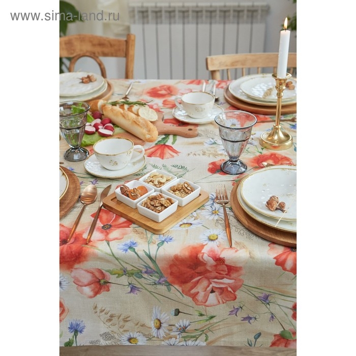 Скатерть Маки 180х147 см, 100% хлопок, рогожка 160 гр/м2
