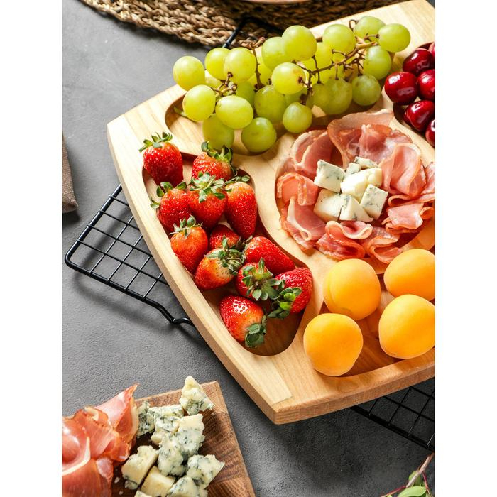 Менажница квадратная Доляна, 28&times;28&times;1,8 см, 5 секций, берёза