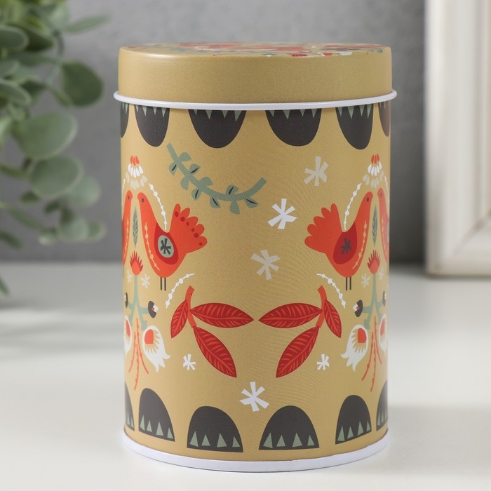 Шкатулка металл цилиндр Шкатулка металл цилиндр "Птички и цветочки" 7,5х7,5х11 см