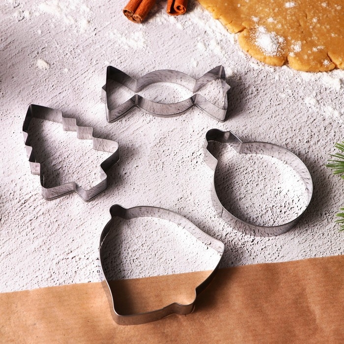 Новый год. Набор форм для печенья &laquo;Прянечки&raquo;, металл, 4 шт