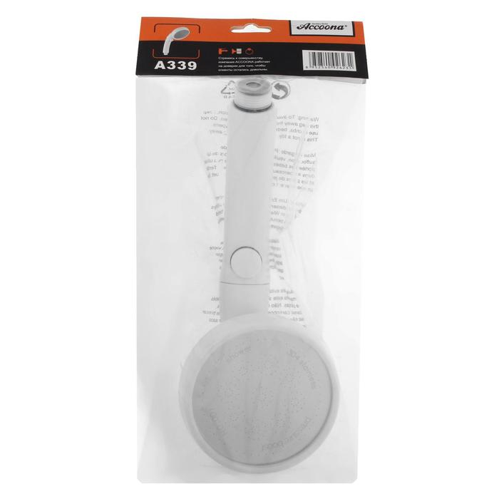 Душевая лейка Accoona A339, 1 режим, мощный напор, экономия воды, старт/стоп Душевая лейка Accoona A339, 1 режим, мощный напор, экономия воды, старт/стоп