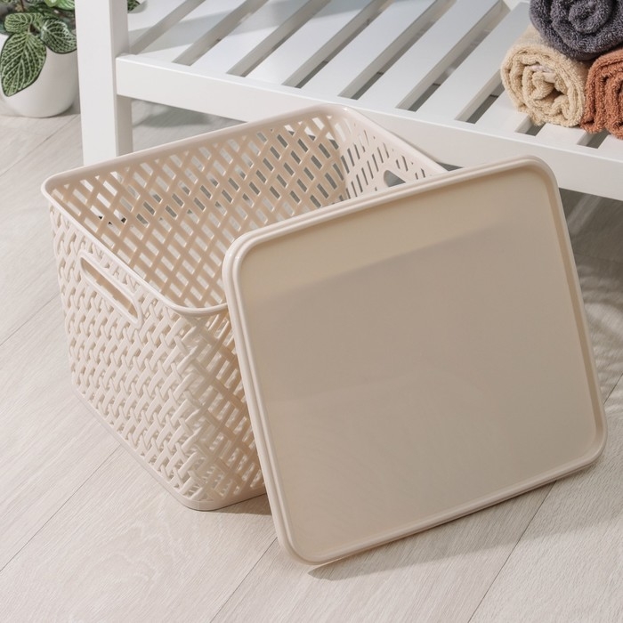 Корзина для хранения с крышкой &laquo;Плетёнка&raquo;, 35&times;29&times;22,5 см, цвет бежевый