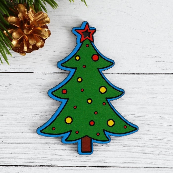 Ёлочные игрушки новогодние &laquo;Новый год: Цветные&raquo;, в деревянной коробке с гравировкой, 6 шт