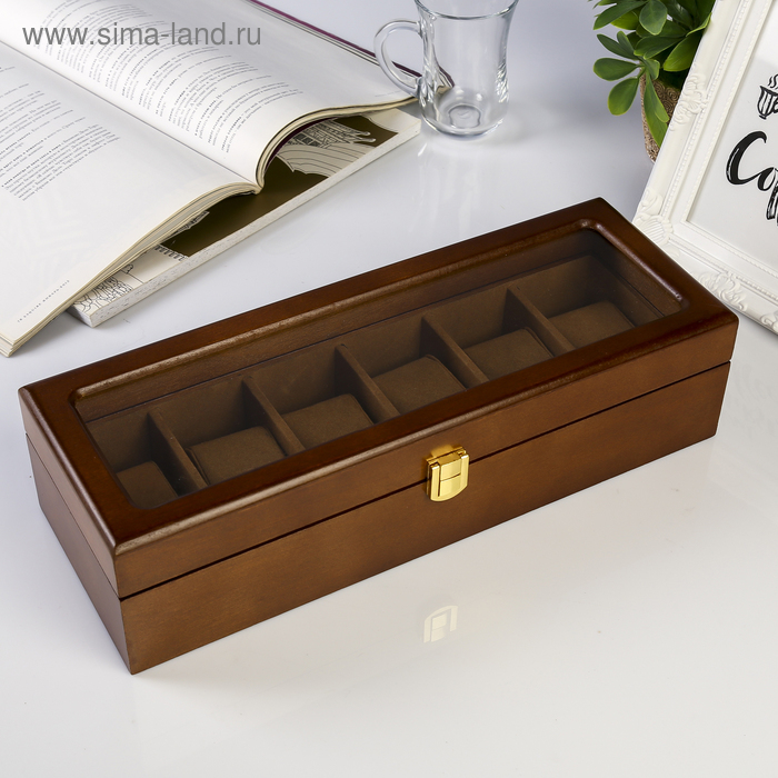 Шкатулка дерево под часы 6 отделений Шкатулка дерево под часы 6 отделений "Стиль" коричневая 12,7х8х33 см
