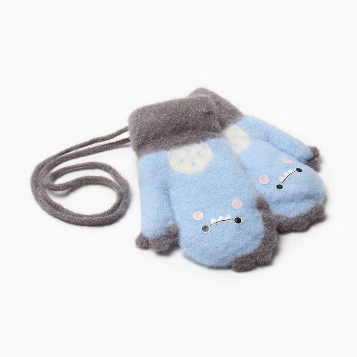 Варежки детские на иск.меху MINAKU динозавр 13 см голубой Варежки детские на иск.меху MINAKU динозавр 13 см голубой