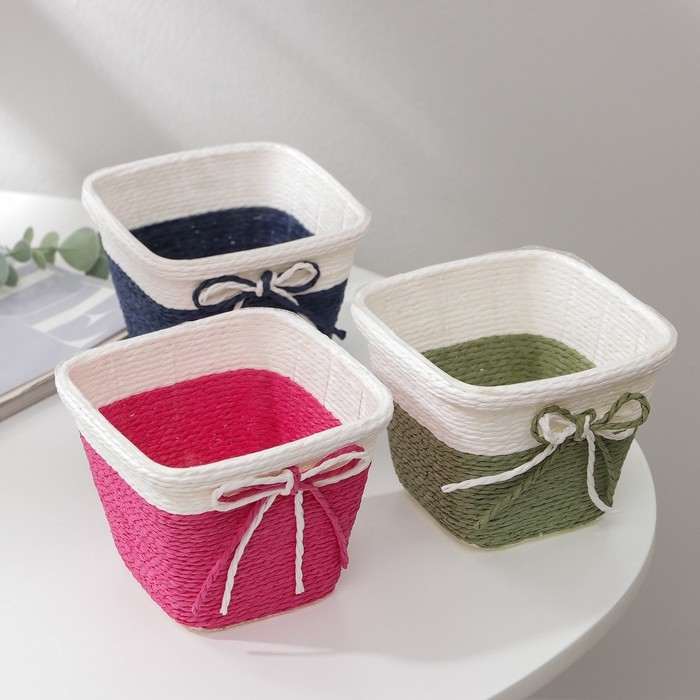 Кашпо для цветов плетёное «Бантик», 10,5×10,5×8 см, цвет МИКС Кашпо для цветов плетёное «Бантик», 10,5×10,5×8 см, цвет МИКС