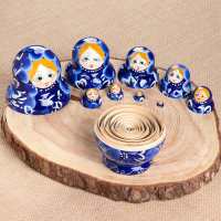 Матрёшка &laquo;Гжель&raquo;, синее платье, 10 кукольная, 13 см,ручная роспись