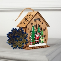 Ёлочная игрушка «Домик с Дедом Морозом и ёлкой», от батареек, свечение тёплое белое Ёлочная игрушка «Домик с Дедом Морозом и ёлкой», от батареек, свечение тёплое белое