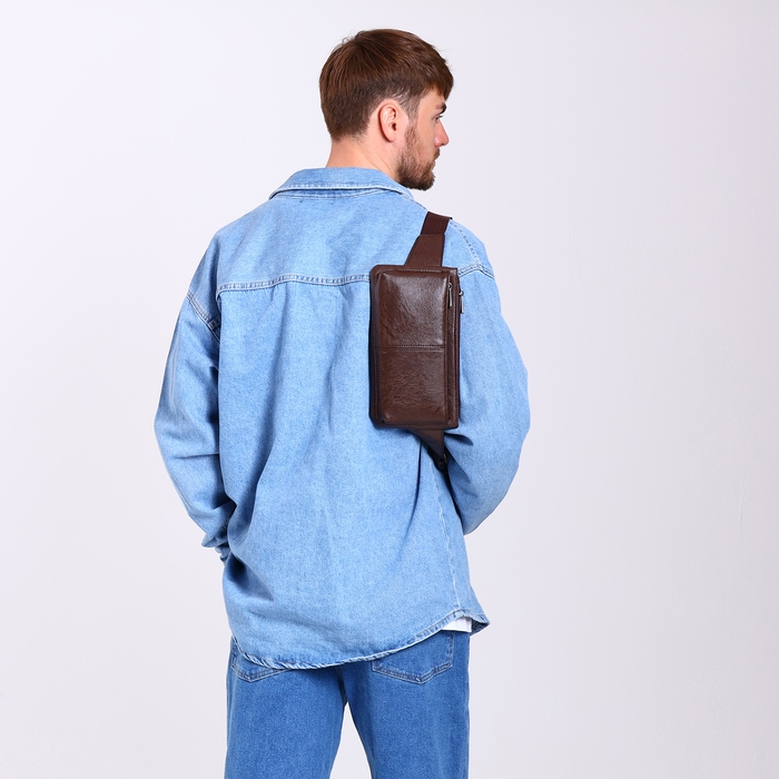 Сумка поясная на молнии, 2 наружных кармана, цвет коричневый