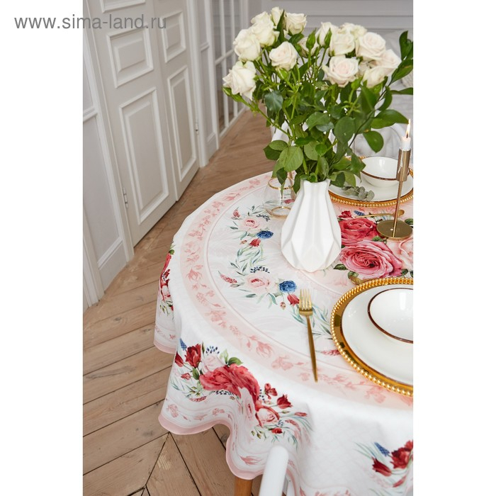 Скатерть круглая Этель &laquo;Розы&raquo; d=220 см, 100 % хлопок