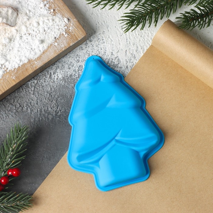 Форма для выпечки новогодняя Доляна &laquo;Ёлочка&raquo;, силикон, 13,5&times;10,5 см, цвет синий