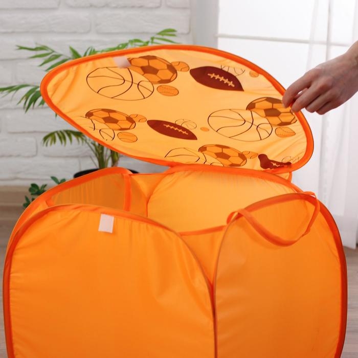 Корзина для игрушек &laquo;Баскетбол&raquo; с ручками и крышкой, цвет оранжевый