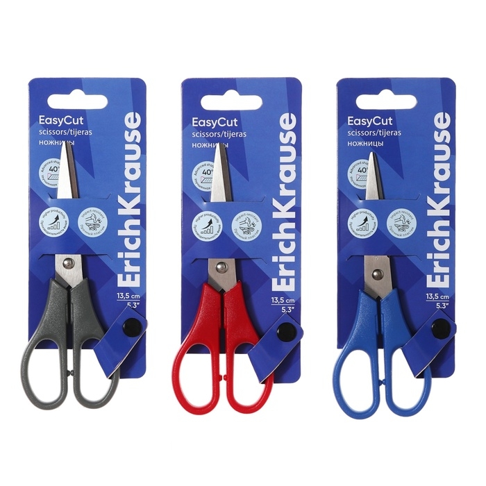 Ножницы 13,5 см ErichKrause "EasyCut", двойная заточка, микс, европодвес