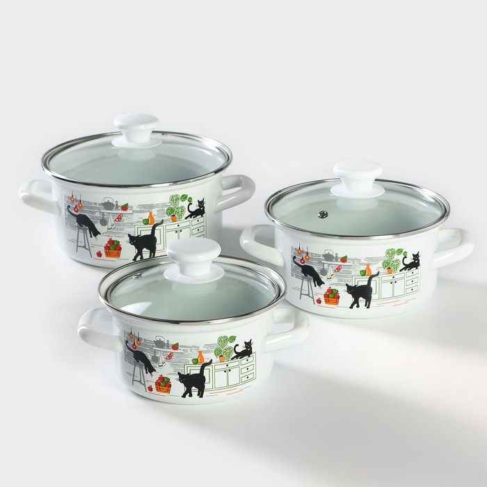 Набор кастрюль &laquo;Тринити&raquo;, 3 предмета: 1 л, 1.5 л, 2.3 л, эмалированная сталь, индукция