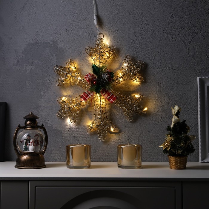 Светодиодная фигура &laquo;Снежинка с бусинами&raquo; 40 см, металл, 220 В, свечение тёплое белое