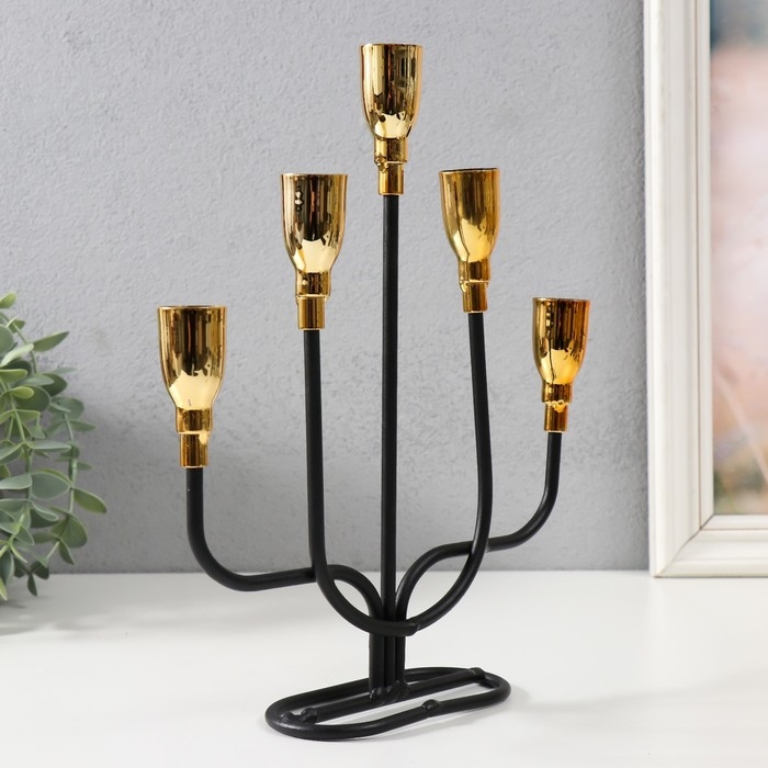 Подсвечник металл на 5 свечей "Нептун" чёрный с золотом 20,6х5,7х25,8 см