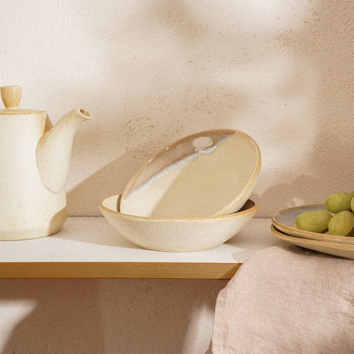 Набор мисок фарфоровых SL Home &laquo;Волны Сардинии&raquo;, 600 мл, d=18,5 см, цвет бежевый