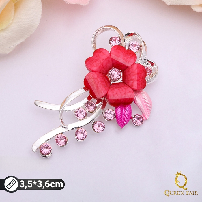 Брошь &laquo;Цветочная роса&raquo;, цвет розовый в серебре
