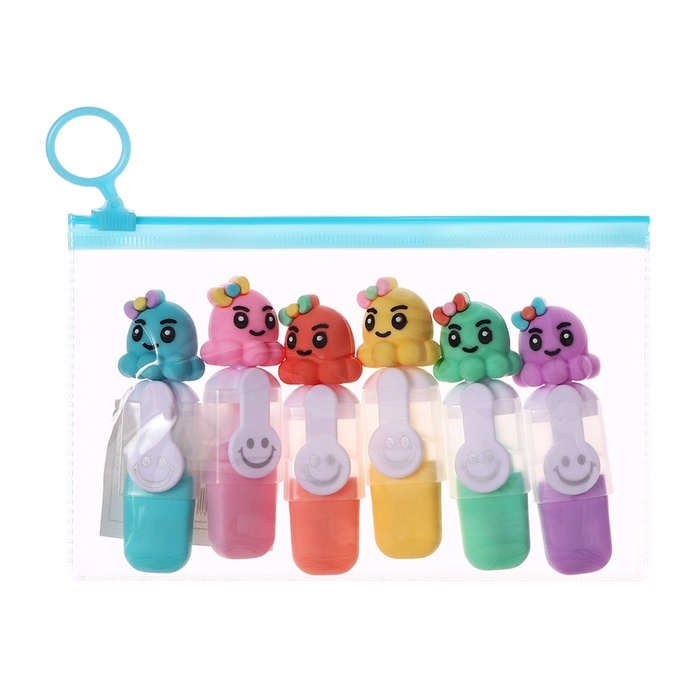 Набор маркеров текстовыделителей 6 штук 6 цветов, в пенале на молнии Осьминог Набор маркеров текстовыделителей 6 штук 6 цветов, в пенале на молнии Осьминог