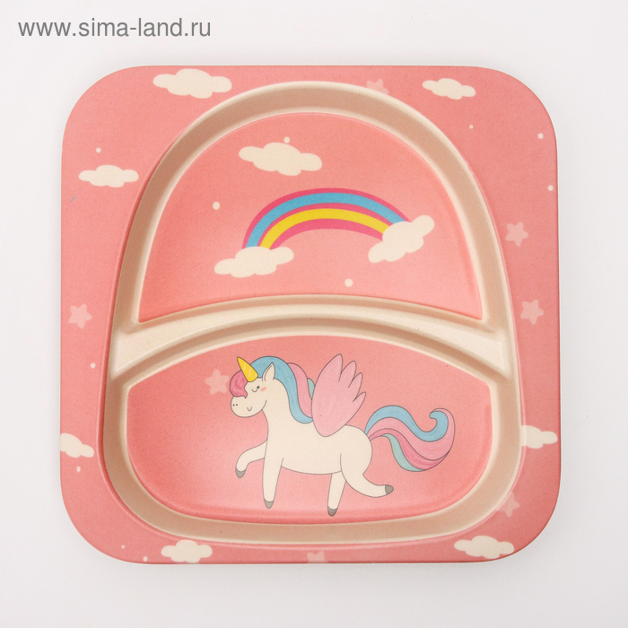 Набор бамбуковой посуды &laquo;Единорог&raquo;, тарелка, миска, стакан, приборы, 5 предметов