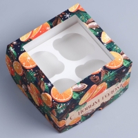 Коробка складная на 4 капкейков с окном &laquo;Пряности&raquo;, 16 х 16 х 10 см, Новый год