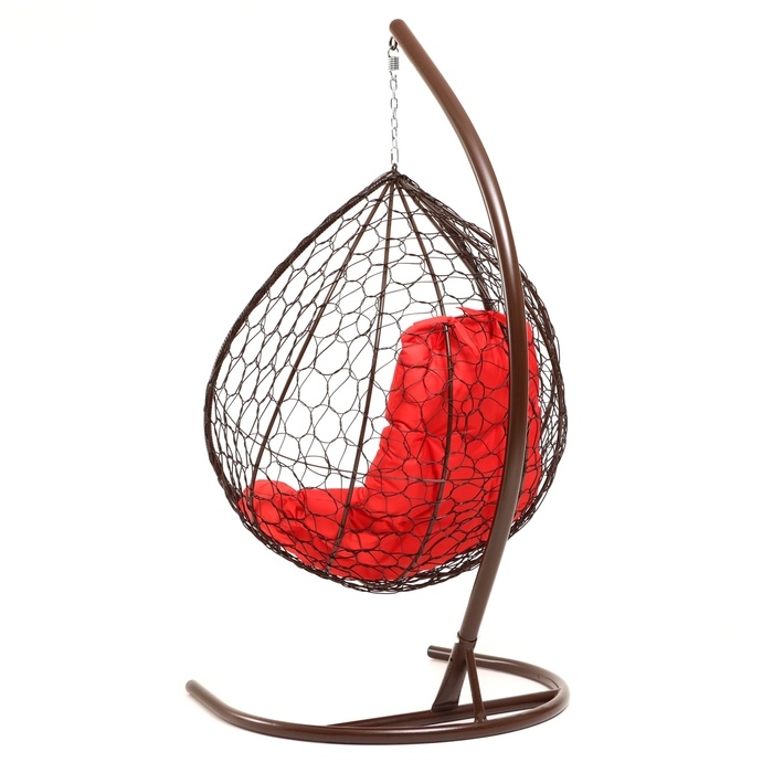 Подвесное кресло КОКОН &laquo;Капля&raquo; красная подушка, коричневая стойка