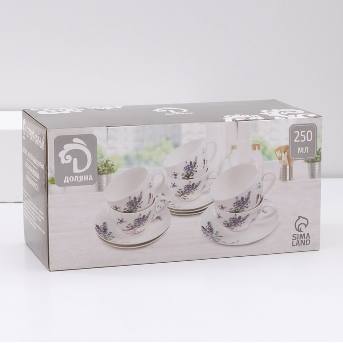 Сервиз фарфоровый чайный Доляна &laquo;Пташка&raquo;, 12 предметов: 6 чашек 250 мл, 6 блюдец d=15 см