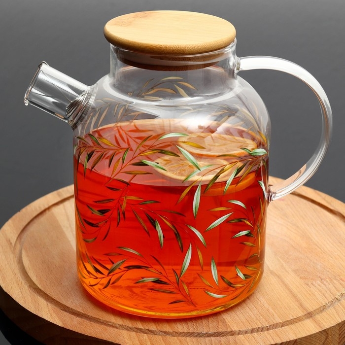Чайник стеклянный заварочный с бамбуковой крышкой &laquo;Тропики&raquo;, 1700 мл