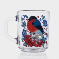 Кружка стеклянная для чая &laquo;Снегири на рябине&raquo;, 200 мл