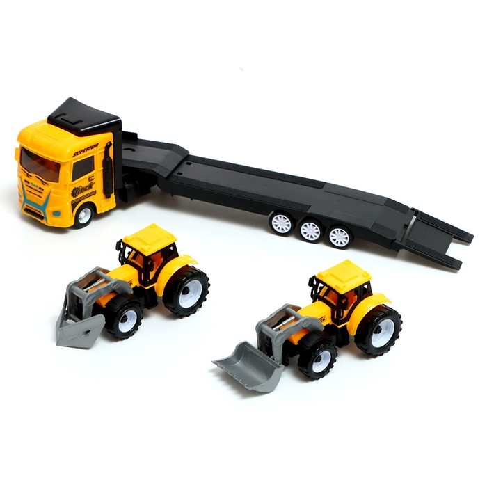 Грузовик инерционный «Автовоз», с 2 тракторами, цвет МИКС Грузовик инерционный «Автовоз», с 2 тракторами, цвет МИКС