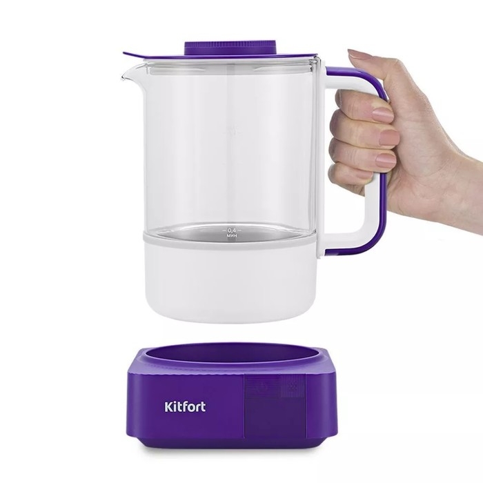 Чайник электрический Kitfort КТ-6191, стекло, 1.3 л, 800 Вт, бело-фиолетовый Чайник электрический Kitfort КТ-6191, стекло, 1.3 л, 800 Вт, бело-фиолетовый