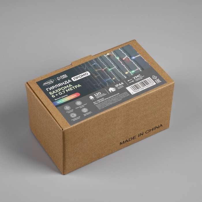 Гирлянда «Бахрома» 6 × 0.7 м, IP44, УМС, белая нить, 120 LED, свечение мульти, 220 В Гирлянда «Бахрома» 6 × 0.7 м, IP44, УМС, белая нить, 120 LED, свечение мульти, 220 В