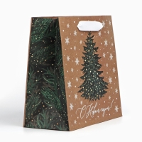 Пакет подарочный новогодний крафтовый квадратный &laquo;Новогодняя красавица&raquo;, 22 х 22 х 11 см, Новый год
