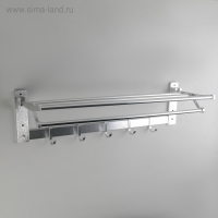 Полка откидная с держателем полотенец, 5 двигающихся крючков, 59,5×20,5×15 см, алюминий Полка откидная с держателем полотенец, 5 двигающихся крючков, 59,5×20,5×15 см, алюминий