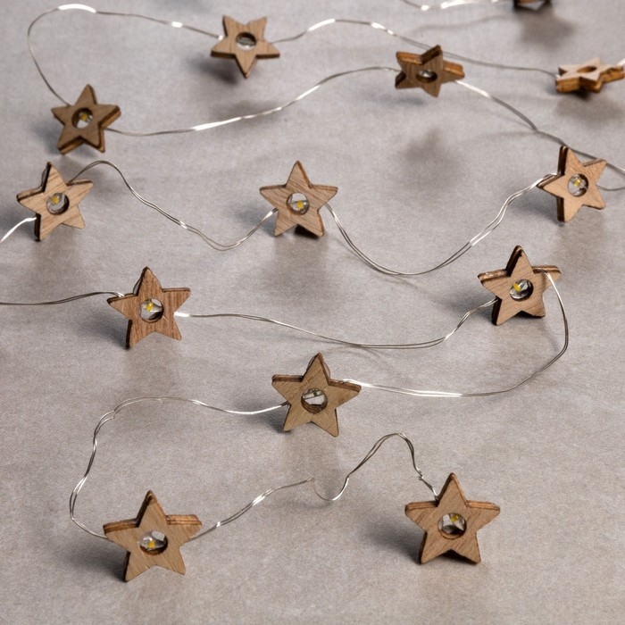 Гирлянда &laquo;Нить&raquo; 2 м роса с насадками &laquo;Звёздочка&raquo;, IP20, серебристая нить, 20 LED, батарейки ААх2 (нет в комплекте), свечение тёплое белое