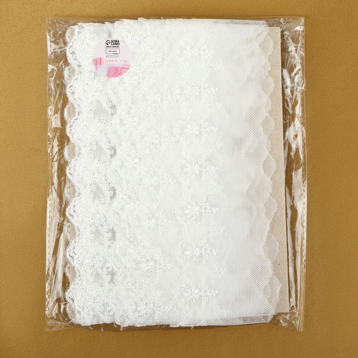 Кружево на сетке, 65 мм &times; 9 &plusmn; 0,5 м, цвет белый