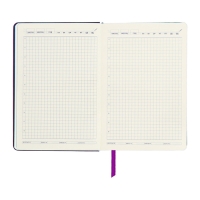 Ежедневник недатированный A5, 140л, клетка, кожзам, на резинке, синий срез, Фиолетовый