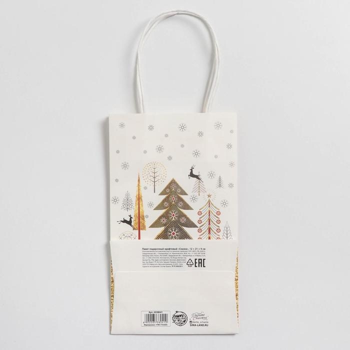 Пакет подарочный новогодний крафтовый &laquo;Сказка&raquo;, 12 х 21 х 9 см, Новый год