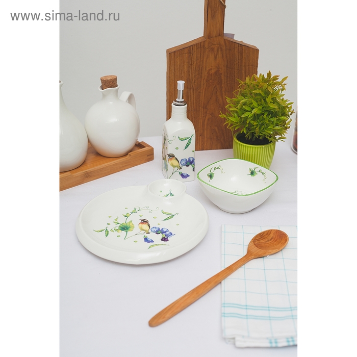 Салатник фарфоровый с ложкой Доляна &laquo;Зелёный сад&raquo;, 250 мл