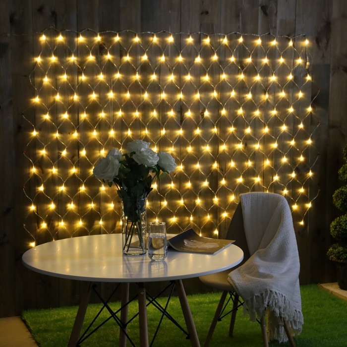Гирлянда &laquo;Сеть&raquo; 2 &times; 1.5 м, IP44, УМС, прозрачная нить, 192 LED, свечение тёплое белое, 220 В