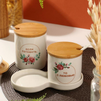 Набор банок для хранения из керамики &laquo;Готовить с любовью&raquo;, 400 мл, 250 мл, 2 шт, цвет белый