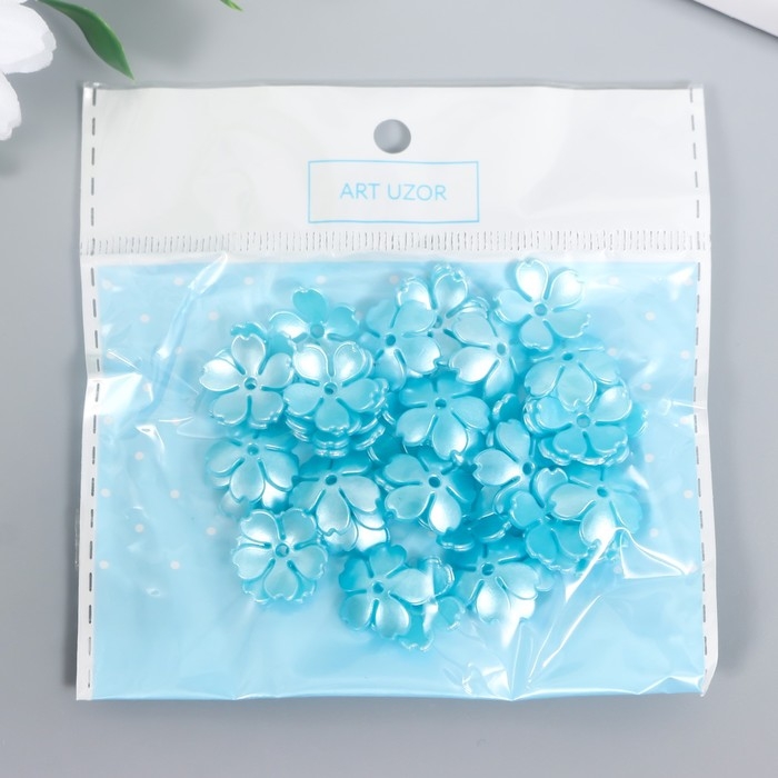 Бусины для творчества пластик "Цветочек жемчужный" набор 40 шт голубой 1,5х1,5 см