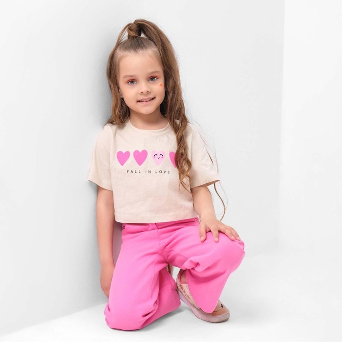 Футболка детская укороченная KAFTAN "Сердечки", р. 28 (86-92 см), бежевый