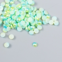 Декор "Полубусины и стразы. Градиент зелёно-голубой" d=4 мм 10г 200 шт 5х2,5 см МИКС
