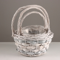 Набор корзин из 3 шт, D31x17xH38см, белый, ива Набор корзин из 3 шт, D31x17xH38см, белый, ива