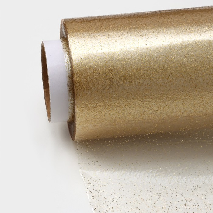 Клеёнка на стол, ширина 137 см, толщина 0,16 мм, рулон 50 м, прозрачная с золотом Клеёнка на стол, ширина 137 см, толщина 0,16 мм, рулон 50 м, прозрачная с золотом