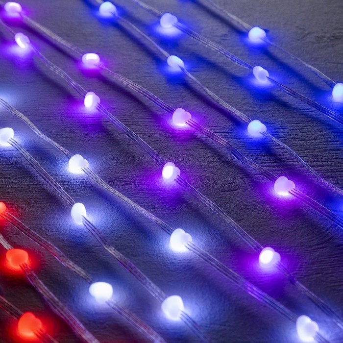 Умная гирлянда &laquo;Нить&raquo; 5 м роса с насадками &laquo;Сердечки&raquo;, IP20, серебристая нить, 50 LED, пульт ДУ, приложение, свечение RGB, USB