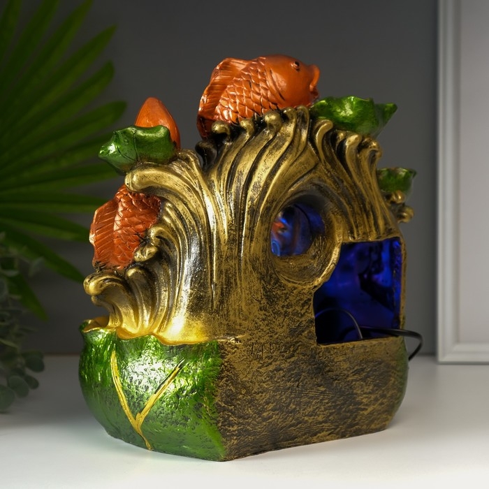 Фонтан настольный от сети, подсветка "Три карпа" 32х29х19 см