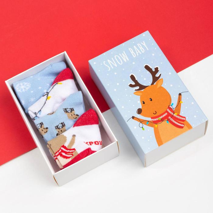 Набор новогодних детских носков Крошка Я &laquo;Оленёнок&raquo;, 4 пары, 8-10 см